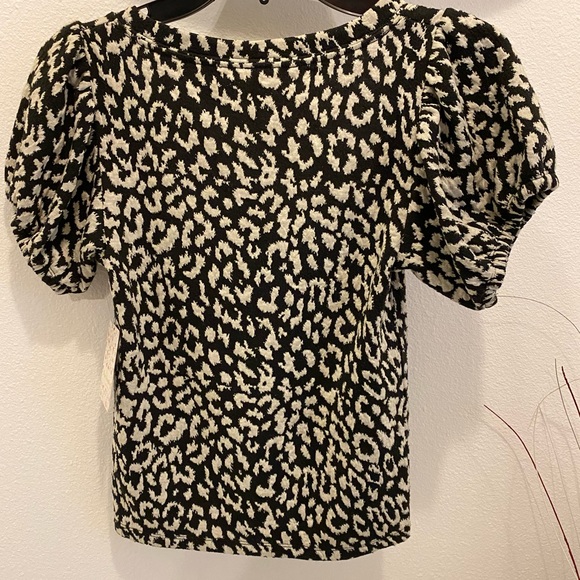 Free People Black & White Cheetah Print Puff Sleeve Square Neck Top - XS - Picture 9 of 12